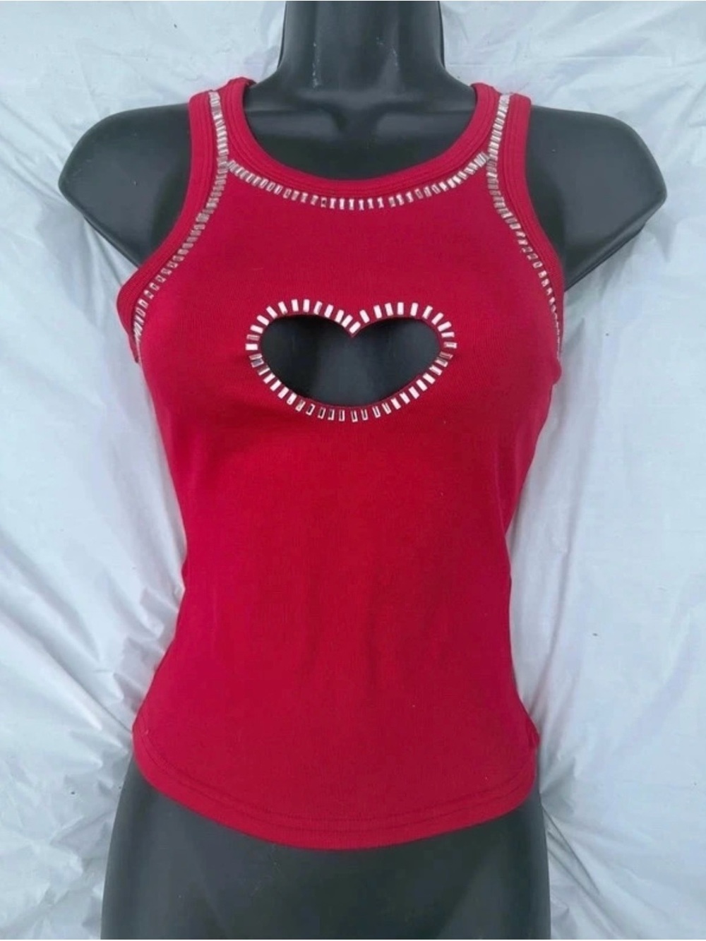 Girls Temu Tank Top with Heart Bejeweled Accent - Red